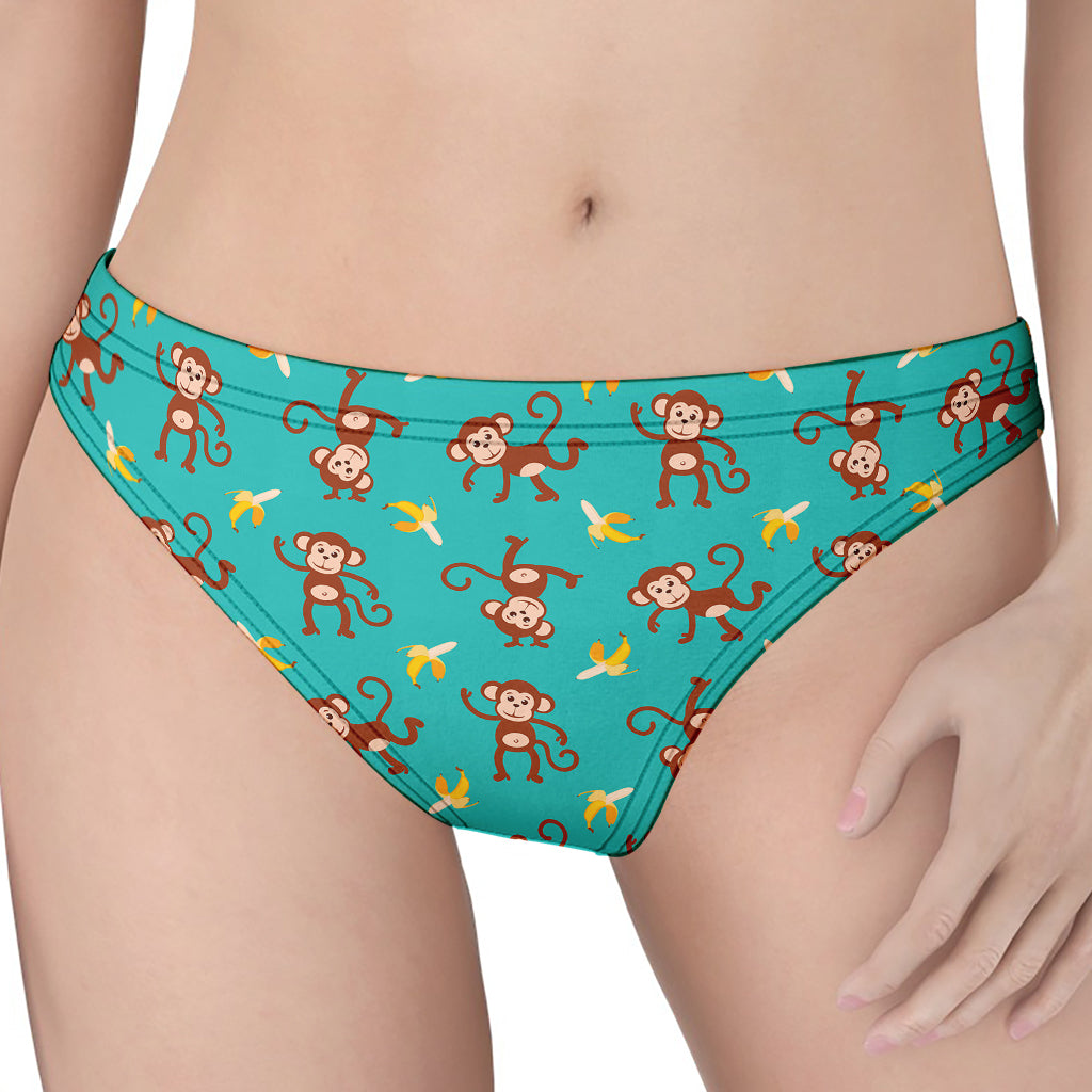 Banana And Monkey Pattern Print Women's Thong