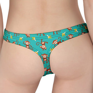 Banana And Monkey Pattern Print Women's Thong