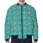 Banana And Monkey Pattern Print Zip Sleeve Bomber Jacket