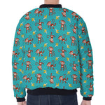 Banana And Monkey Pattern Print Zip Sleeve Bomber Jacket
