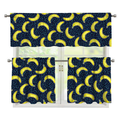 Banana Fruit Pattern Print 3 Piece Kitchen Curtains
