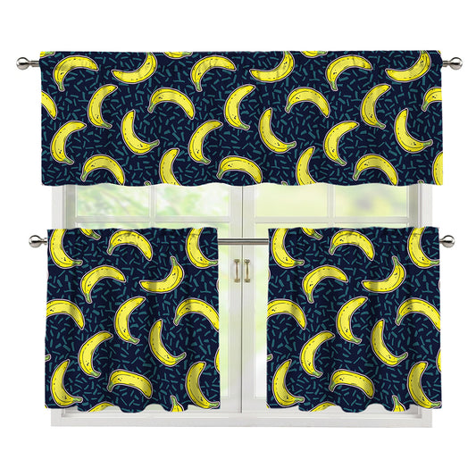 Banana Fruit Pattern Print 3 Piece Kitchen Curtains