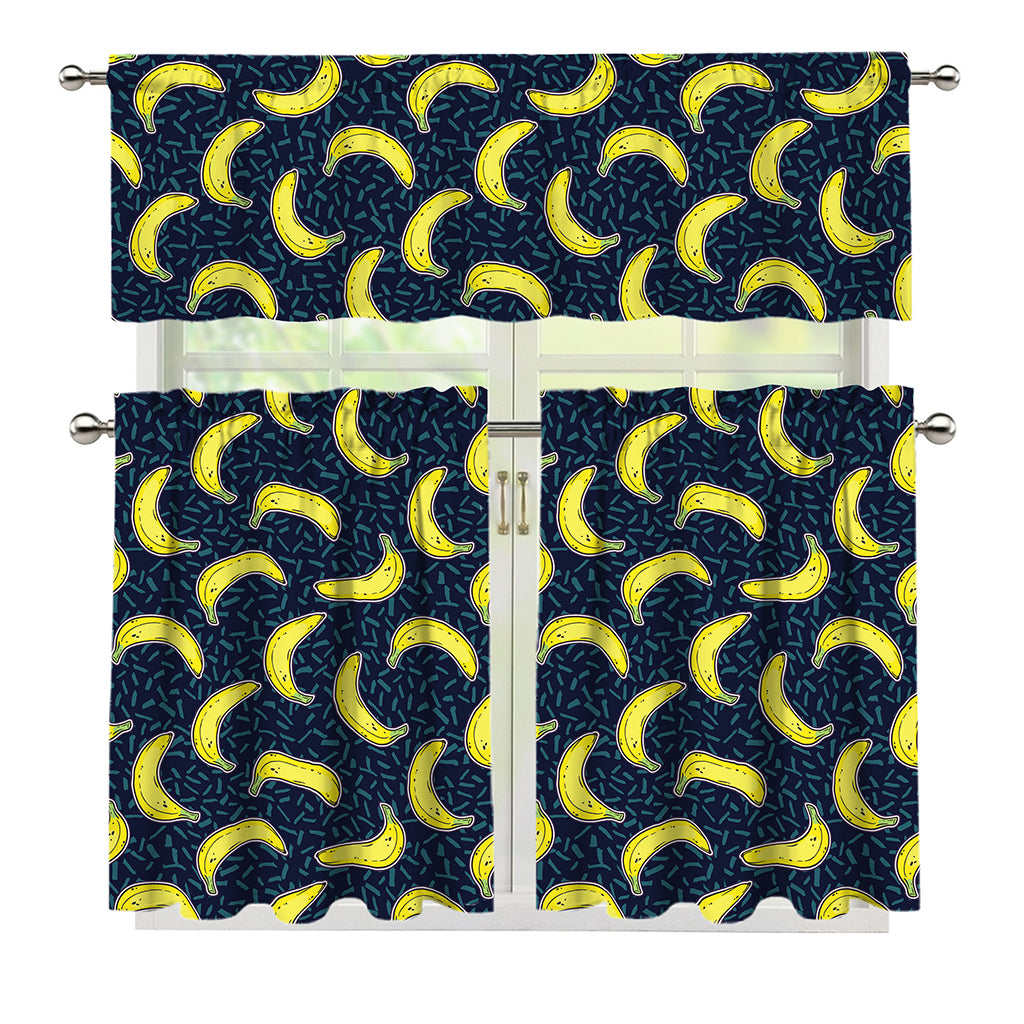 Banana Fruit Pattern Print 3 Piece Kitchen Curtains