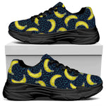 Banana Fruit Pattern Print Black Chunky Shoes