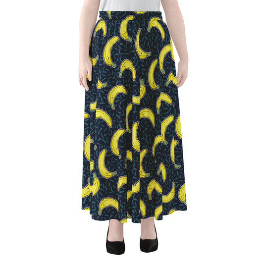Banana Fruit Pattern Print Chiffon Maxi Skirt