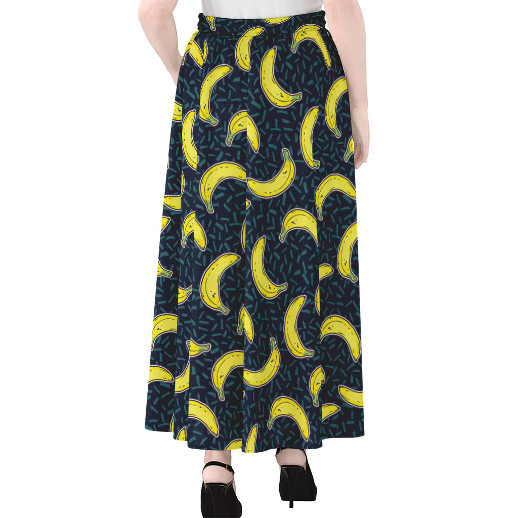 Banana Fruit Pattern Print Chiffon Maxi Skirt