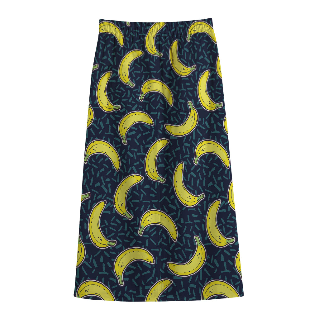 Banana Fruit Pattern Print Cotton Front Slit Maxi Skirt