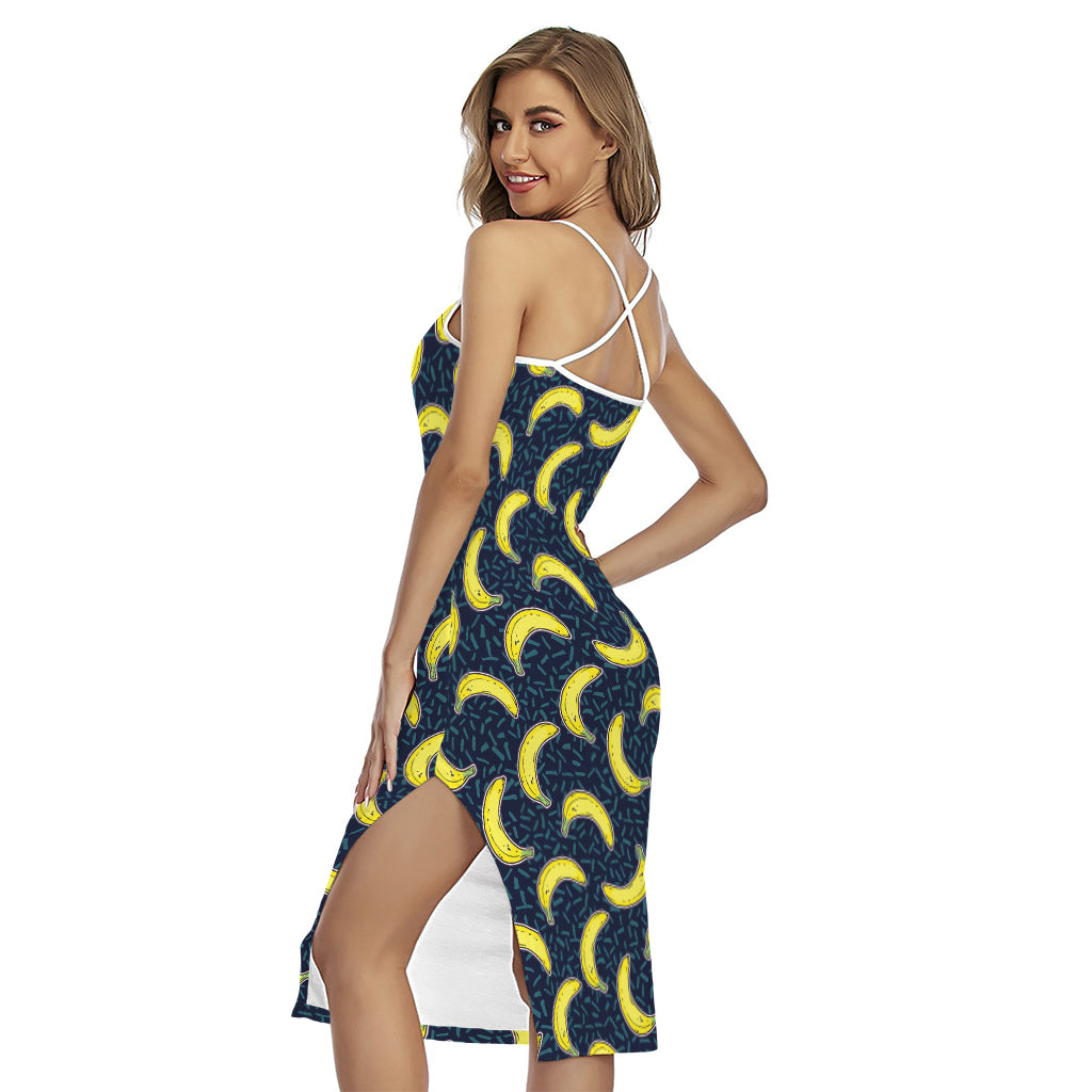 Banana Fruit Pattern Print Cross Back Cami Dress