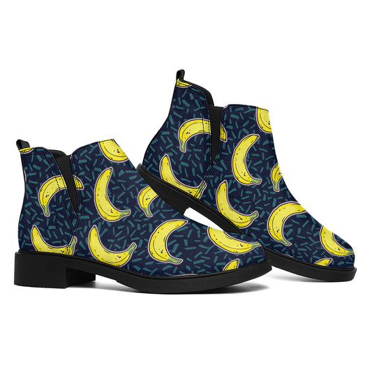 Banana Fruit Pattern Print Flat Ankle Boots