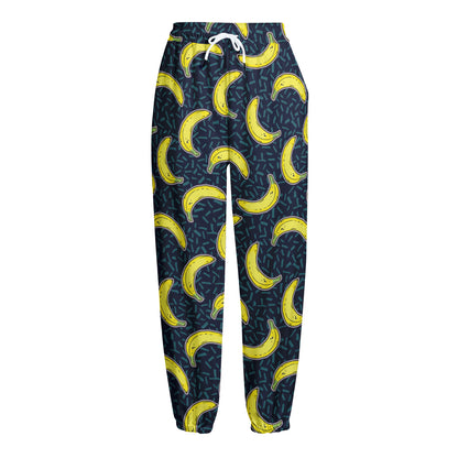 Banana Fruit Pattern Print Fleece Lined Knit Pants