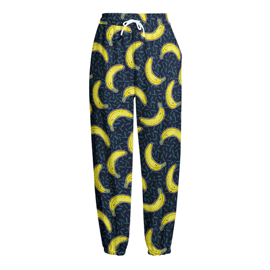 Banana Fruit Pattern Print Fleece Lined Knit Pants