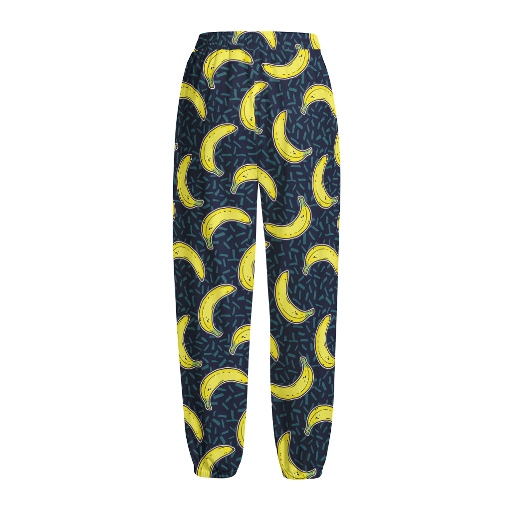 Banana Fruit Pattern Print Fleece Lined Knit Pants