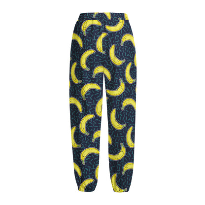 Banana Fruit Pattern Print Fleece Lined Knit Pants