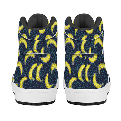 Banana Fruit Pattern Print High Top Leather Sneakers