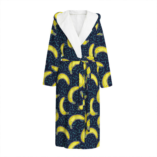 Banana Fruit Pattern Print Hooded Bathrobe