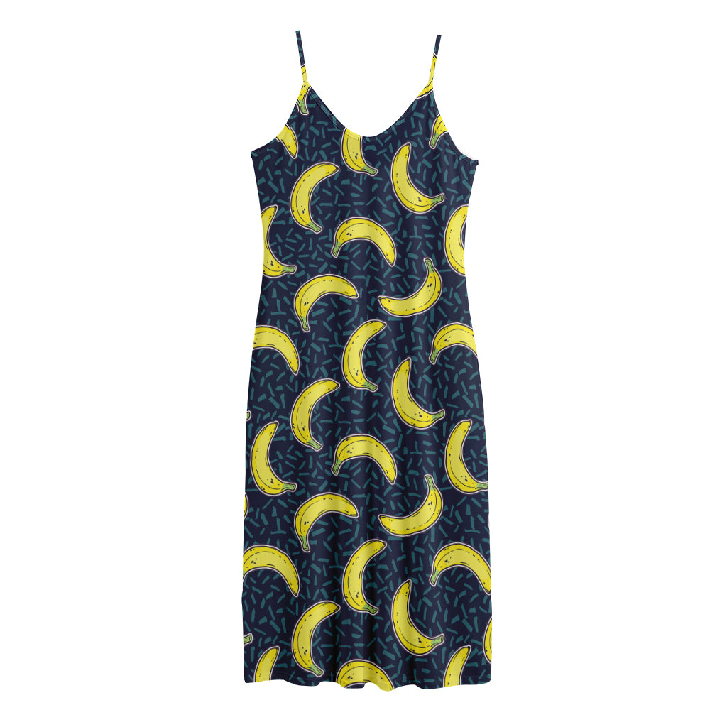 Banana Fruit Pattern Print Jersey Midi Cami Dress
