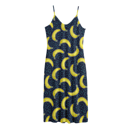 Banana Fruit Pattern Print Jersey Midi Cami Dress