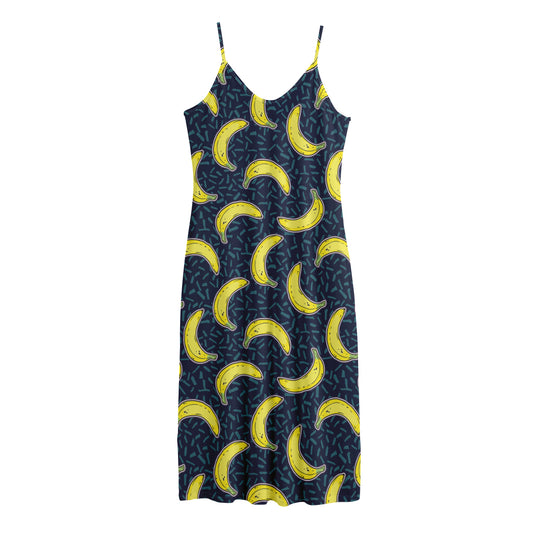 Banana Fruit Pattern Print Jersey Midi Cami Dress