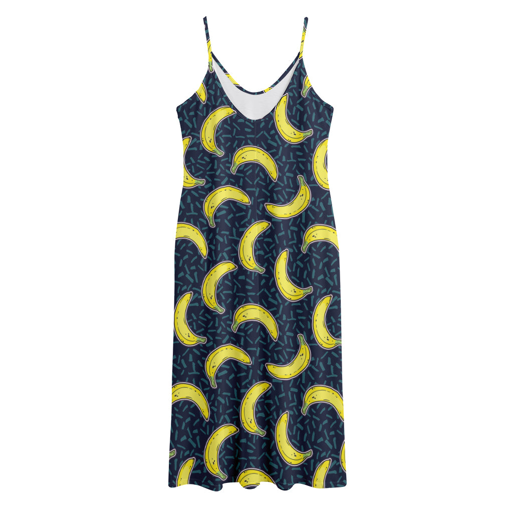 Banana Fruit Pattern Print Jersey Midi Cami Dress