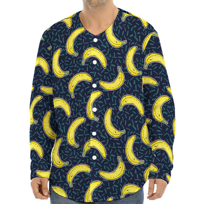 Banana Fruit Pattern Print Long Sleeve Baseball Jersey