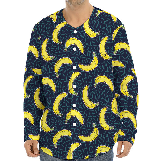 Banana Fruit Pattern Print Long Sleeve Baseball Jersey