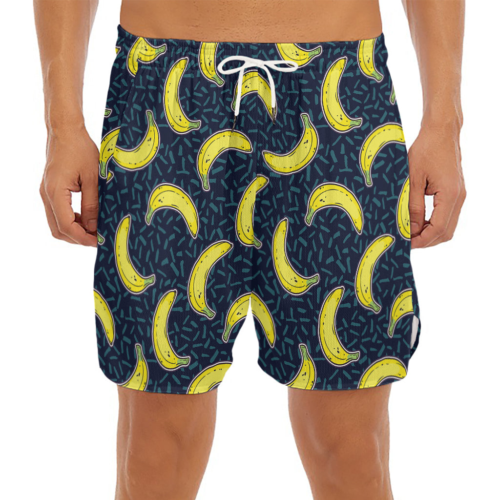 Banana Fruit Pattern Print Men's Split Running Shorts