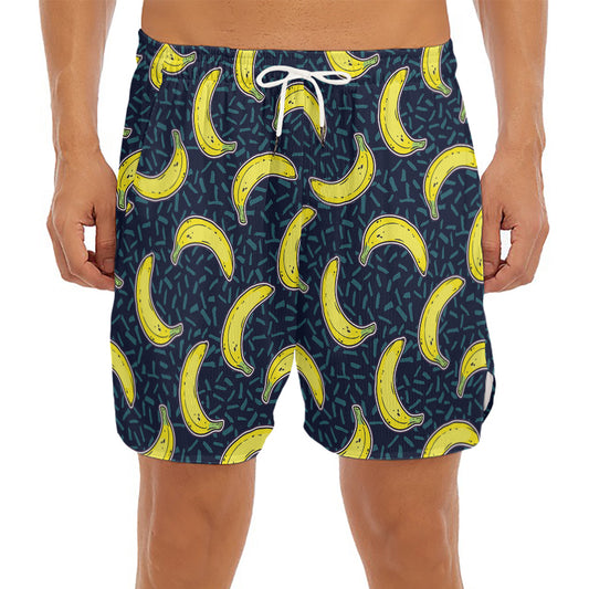 Banana Fruit Pattern Print Men's Split Running Shorts