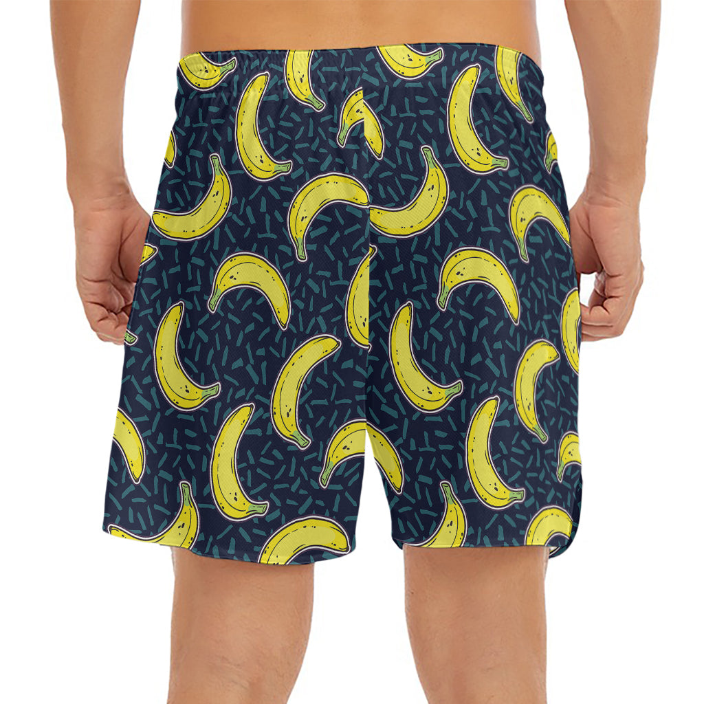 Banana Fruit Pattern Print Men's Split Running Shorts