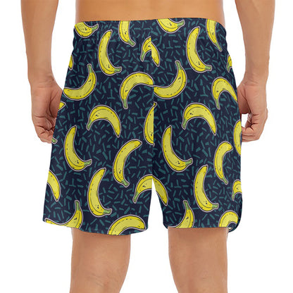 Banana Fruit Pattern Print Men's Split Running Shorts