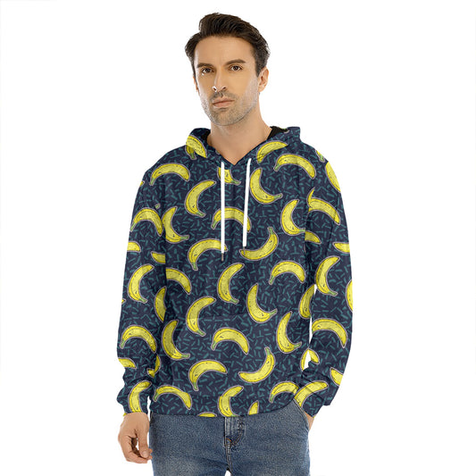 Banana Fruit Pattern Print Men's Velvet Pullover Hoodie
