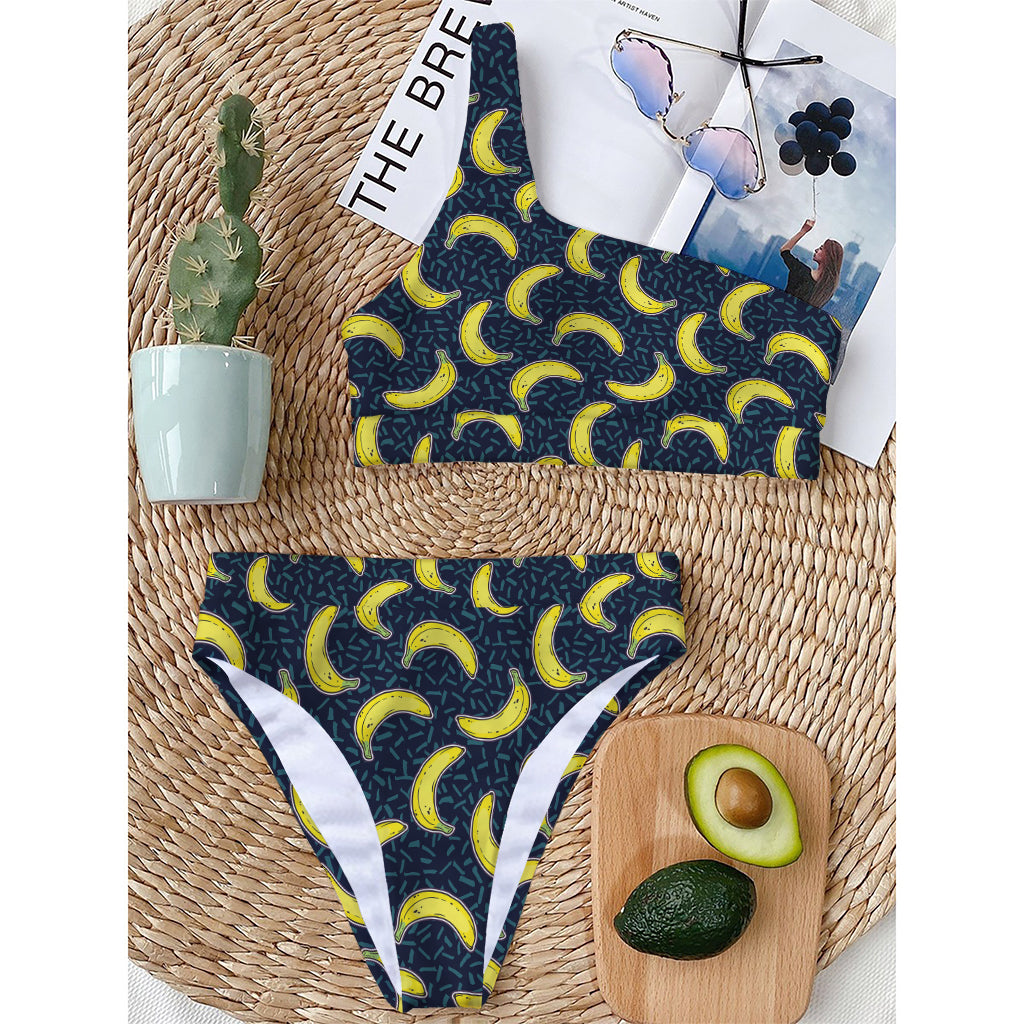 Banana Fruit Pattern Print One Shoulder Bikini Top