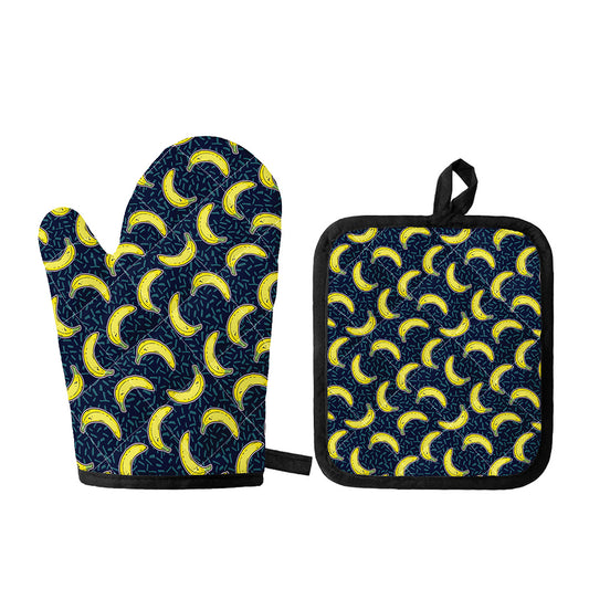 Banana Fruit Pattern Print Oven Mitt And Pot Holder Set