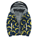Banana Fruit Pattern Print Sherpa Lined Zip Up Hoodie