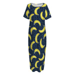 Banana Fruit Pattern Print Short Sleeve Long Nightdress