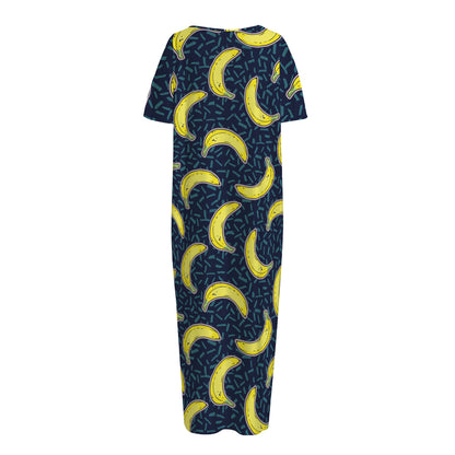 Banana Fruit Pattern Print Short Sleeve Long Nightdress