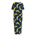 Banana Fruit Pattern Print Short Sleeve Long Nightdress