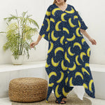 Banana Fruit Pattern Print Silk V-Neck Kaftan Dress