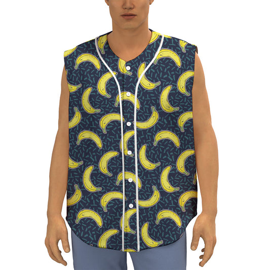 Banana Fruit Pattern Print Sleeveless Baseball Jersey