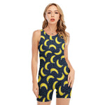 Banana Fruit Pattern Print Sleeveless One Piece Swimsuit
