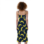 Banana Fruit Pattern Print Slim Fit Midi Cami Dress