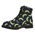 Banana Fruit Pattern Print Padded Collar Lace Up Boots