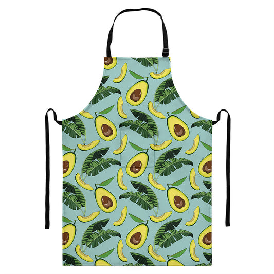 Banana Leaf Avocado Pattern Print Bib Apron With Pocket