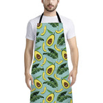 Banana Leaf Avocado Pattern Print Bib Apron With Pocket