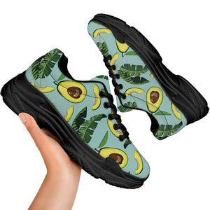 Banana Leaf Avocado Pattern Print Black Chunky Shoes