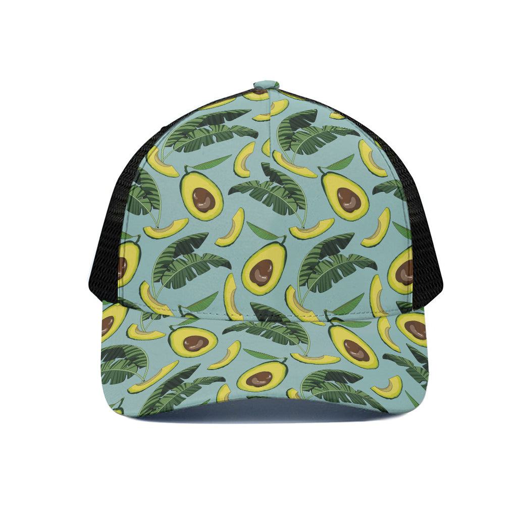 Banana Leaf Avocado Pattern Print Black Mesh Trucker Cap