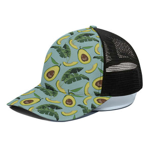 Banana Leaf Avocado Pattern Print Black Mesh Trucker Cap