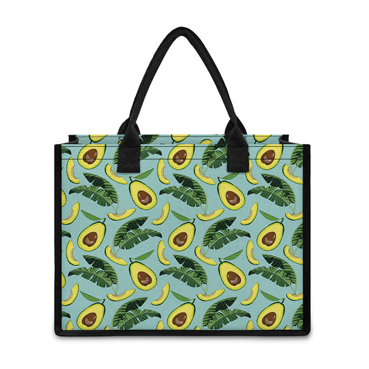 Banana Leaf Avocado Pattern Print Canvas Tote Bag