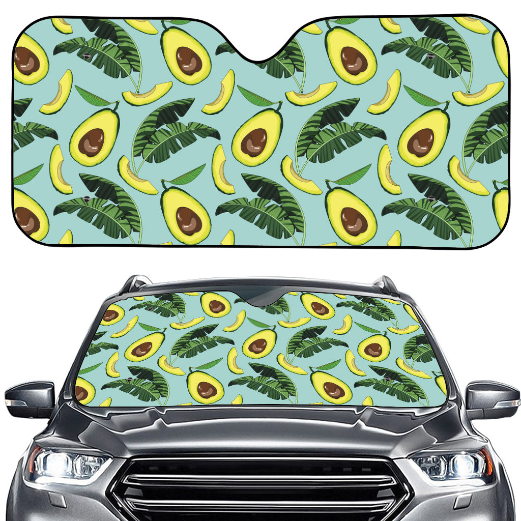 Banana Leaf Avocado Pattern Print Car Windshield Sun Shade