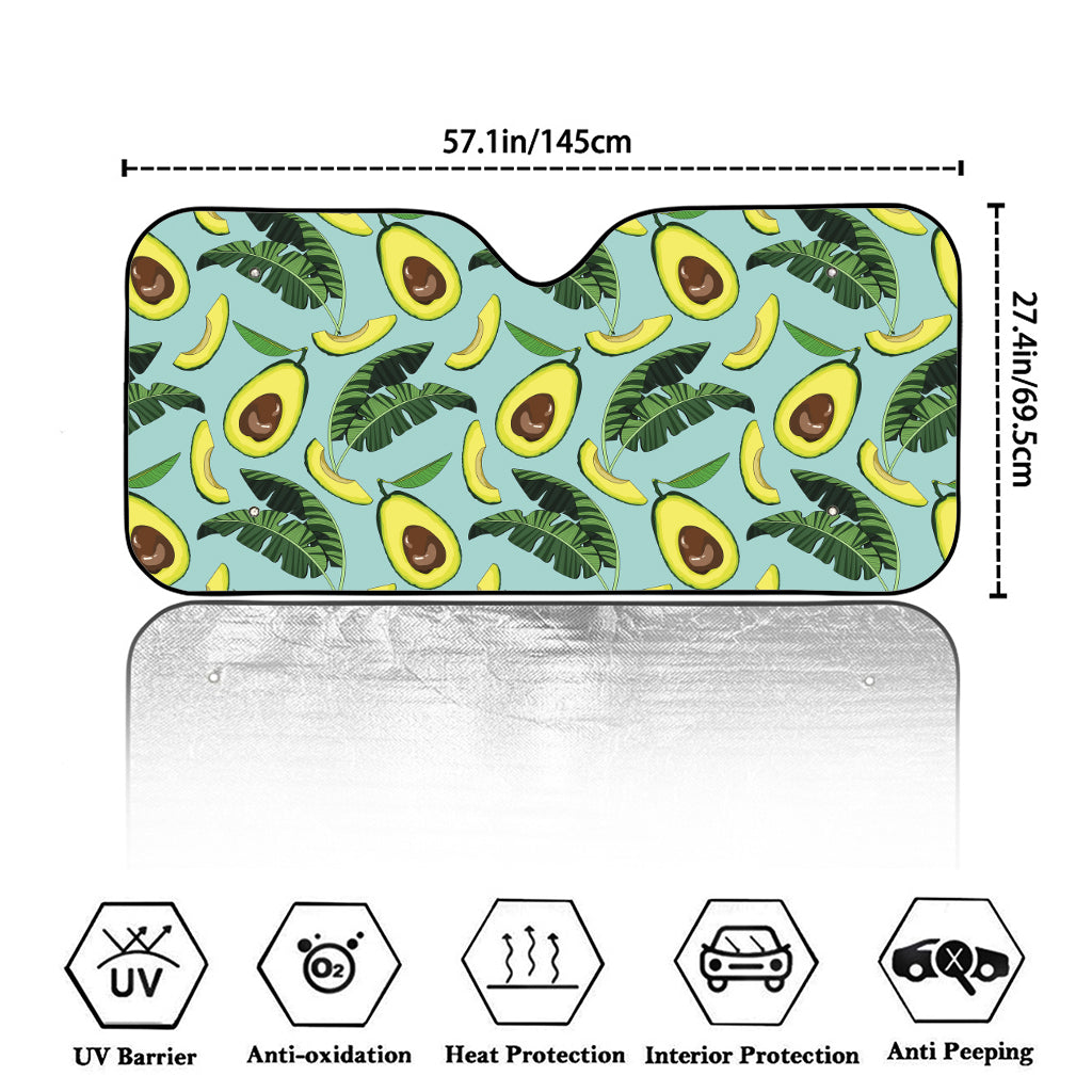 Banana Leaf Avocado Pattern Print Car Windshield Sun Shade