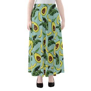 Banana Leaf Avocado Pattern Print Chiffon Maxi Skirt